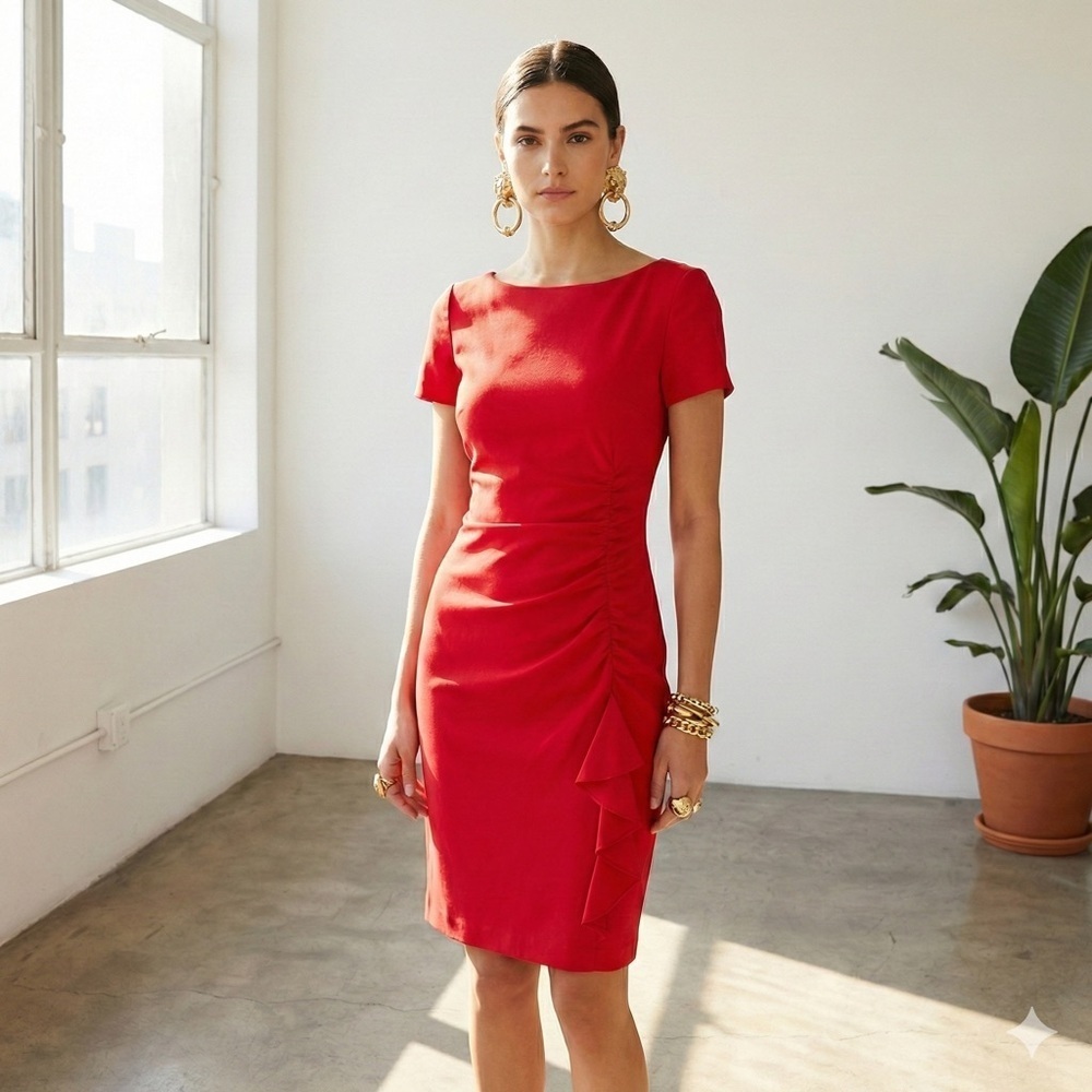 Vintage Moschino red sheath dress with ruffle detail - size Medium (M)
